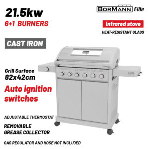 Bormann Elite BBQ7061 Ψησταριά Υγραερίου Legend 6+1 Εστιών με Μαντεμένια Σχάρα Luxury Type 084242