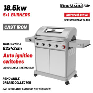 Bormann Elite BBQ7051 Ψησταριά Υγραερίου Legend 5+1 Εστιών με Μαντεμένια Σχάρα Luxury Type 084235